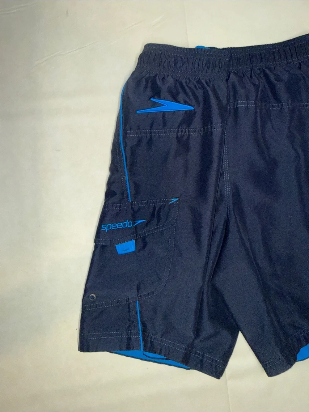Speedo Men's Navy Swim Trunks with Bright Blue Accents